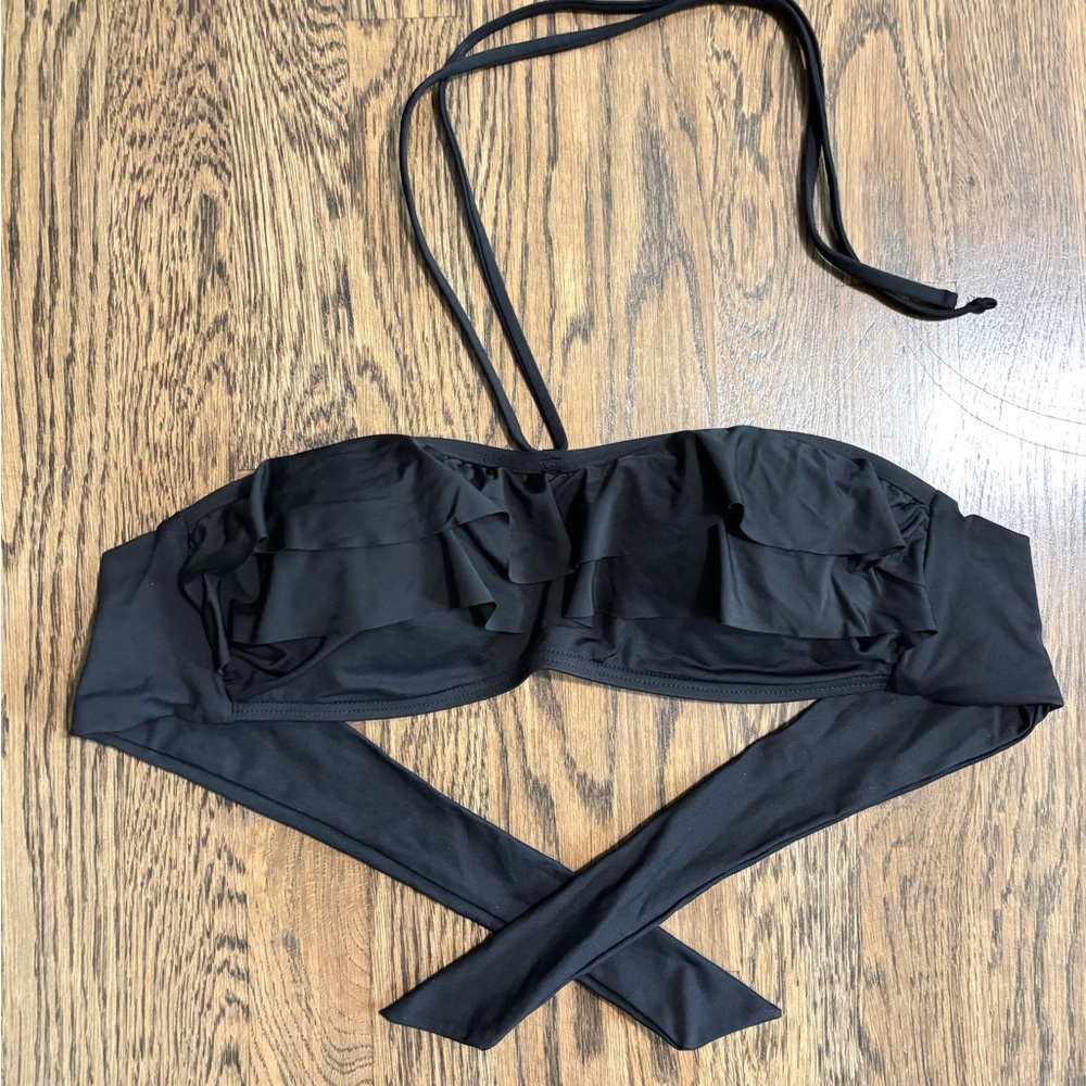 Kenneth Cole Reaction Black Ruffle Bandeau Bikini Top, Medium
